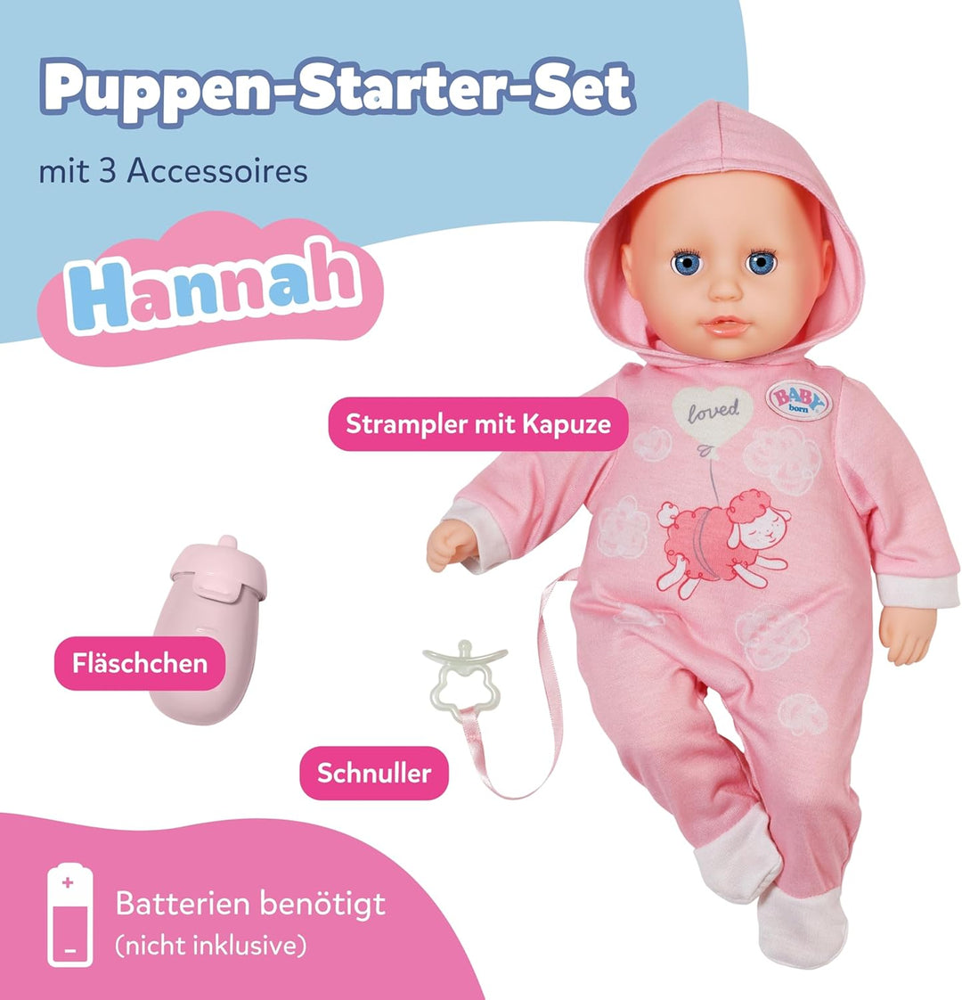 BABY Born Hannah Spiel mit Mir - Babypuppe mit 5 Funktionen - Weicher Stoffkörper inkl. Accessoires