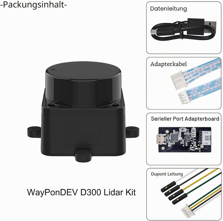 WayPonDEV FHL-LD19 360 Degree 2D Lidar Distance Sensor Kit, 10Hz Scan Rate and 12m Distance Lidar RO