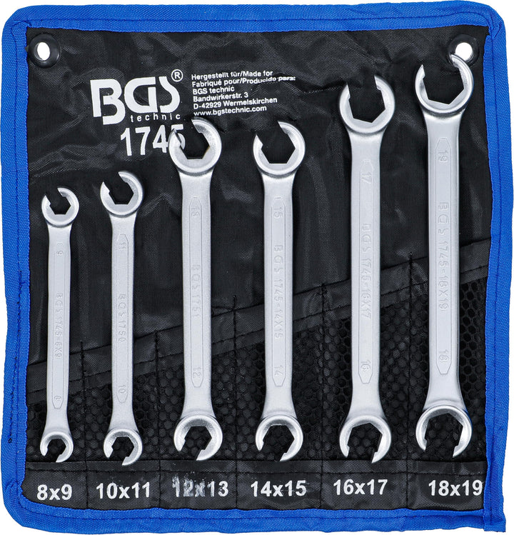 BGS 1745 | Offener Doppel-Ringschlüssel-Satz | 6-tlg. | SW 8 x 9 - 18 x 19 mm | inkl. Tetron-Rolltas