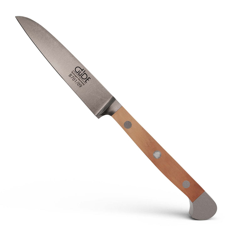 GÜDE Solingen - Gemüsemesser geschmiedet, 9 cm, Birnenholz, ALPHA BIRNE, Doppelkropf, Handmade Germa
