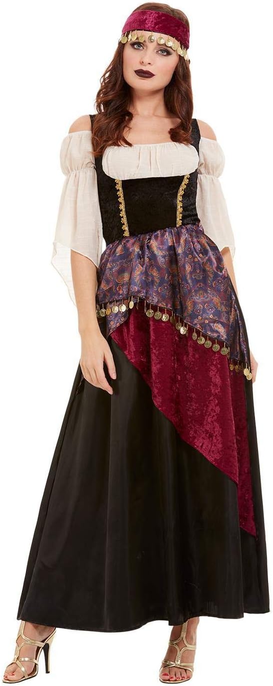 Smiffys Deluxe Fortune Teller Costume, Black with Dress &amp; Headband, Circus Fancy Dress, Adult Dress