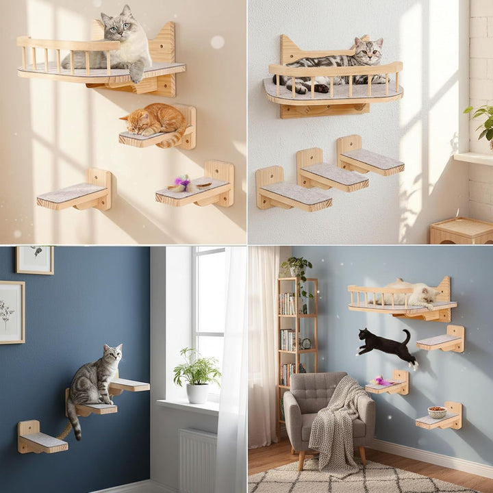 Wand montierte Katze Hängematte Katze Wandregale mit 3 Schritten, Katze Regale und Sitzstangen für W