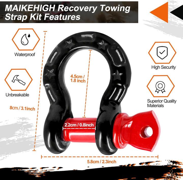 MAIKEHIGH Abschleppseil 5M x 5cm, 10 Tonnen (22,000 Lbs) Tow Rope Abschleppseile für Off-Road Recove