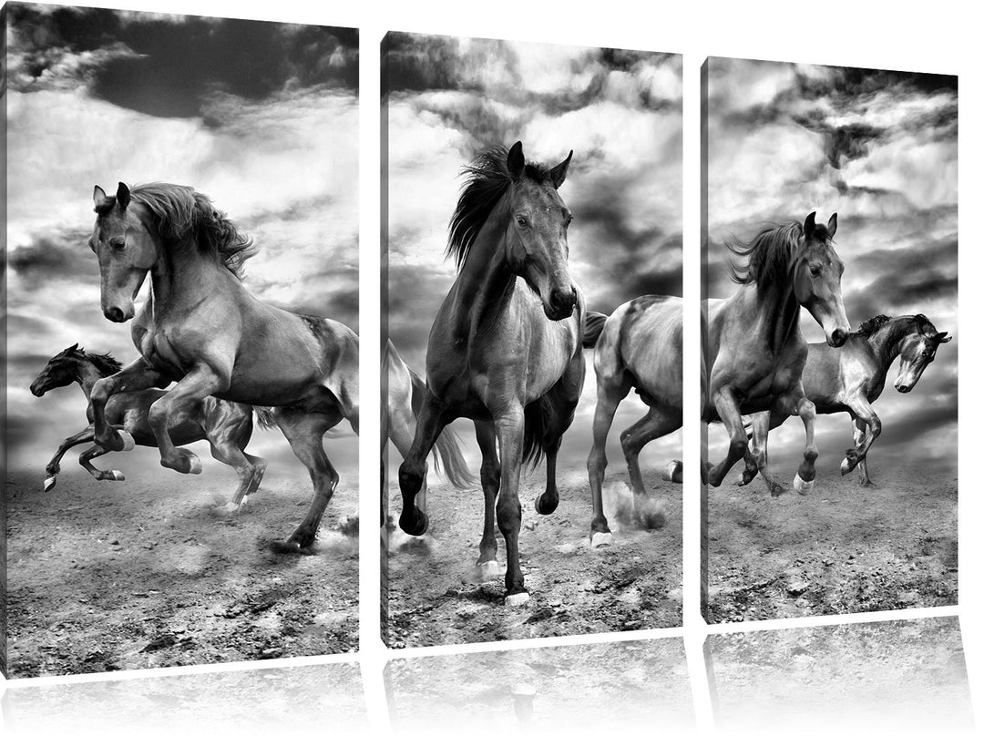 Pixxprint Western Pferde Cowboy als Leinwandbild/Grösse: 3 Teilig (120x80 cm) cm/Wandbild/Kunstdruck