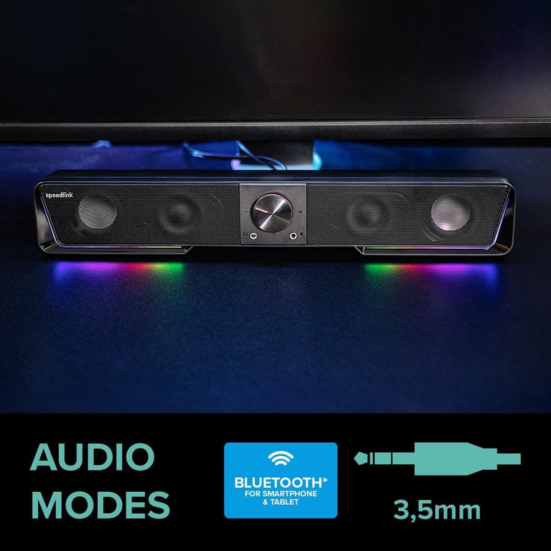 Speedlink Gravity RGB Stereo Soundbar – Lautsprecher mit Bluetooth-Verbindung für Smartphone/Tablet