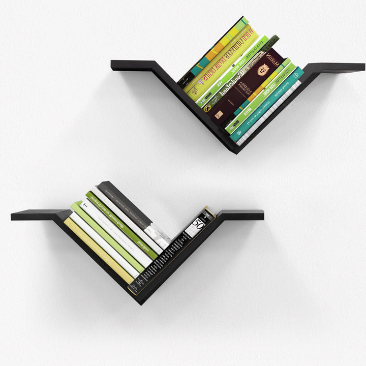 Mazjoaru Bücherregal Wandregal Holz 2er Set Wildgans-förmiges Design Schweberegale Modern V-Form Wan
