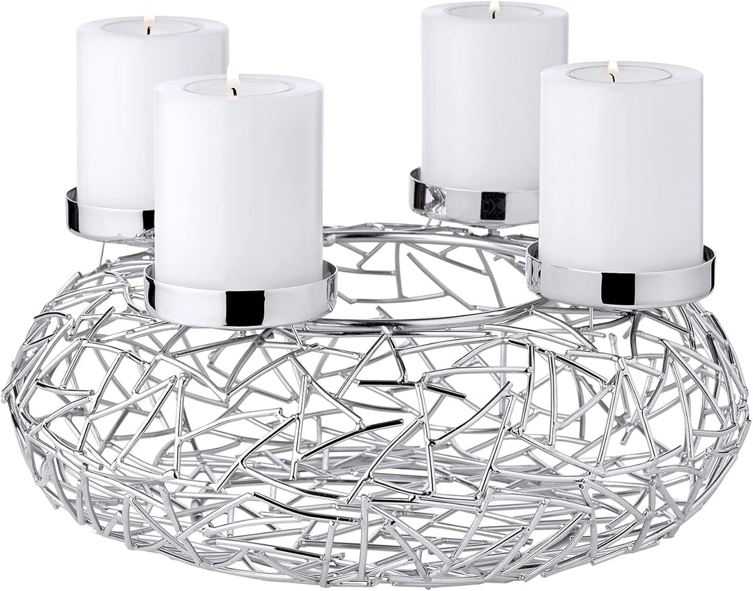 EDZARD Adventskranz Milano, Durchmesser 28 cm, für Kerzen Durchmesser 6 cm, Edelstahl vernickelt sil