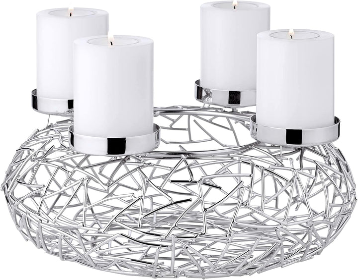 EDZARD Adventskranz Milano, Durchmesser 28 cm, für Kerzen Durchmesser 6 cm, Edelstahl vernickelt sil