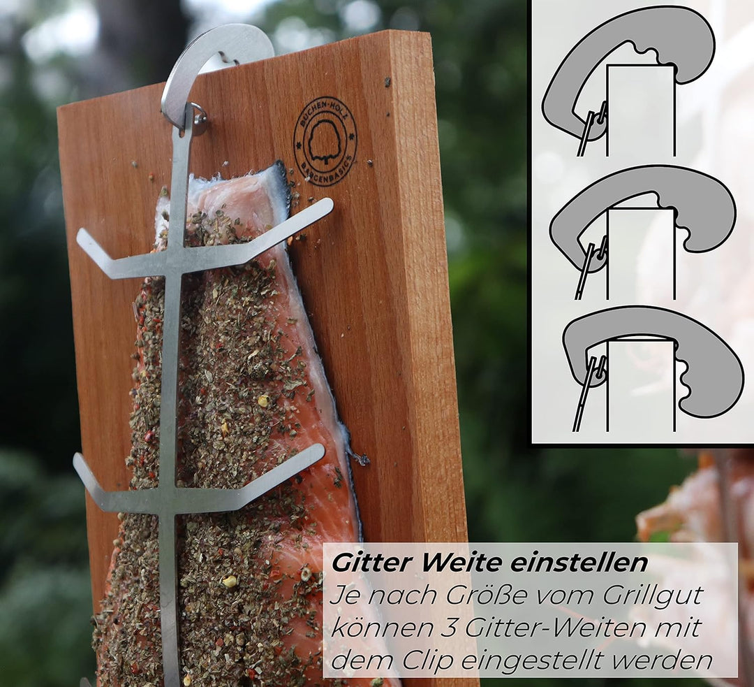 Flammlachsbretter mit Stabiler Edelstahl-Halterung - Grillzubehör für Feuerschalen und Kugelgrill (2