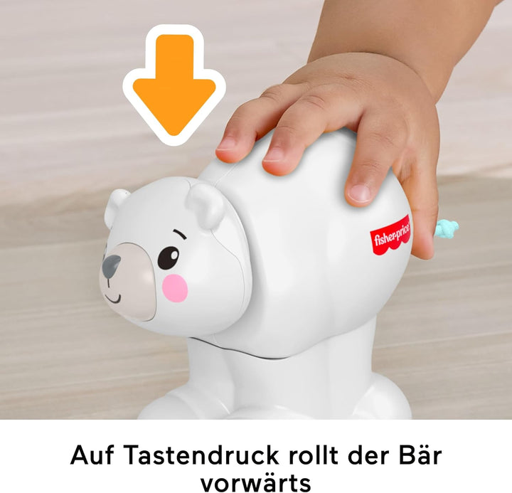 Mattel Fisher-Price Babyspielzeug Eisbär zum Hinterherkrabbeln, Aktivitätsfahrzeug zum Thema Tier mi