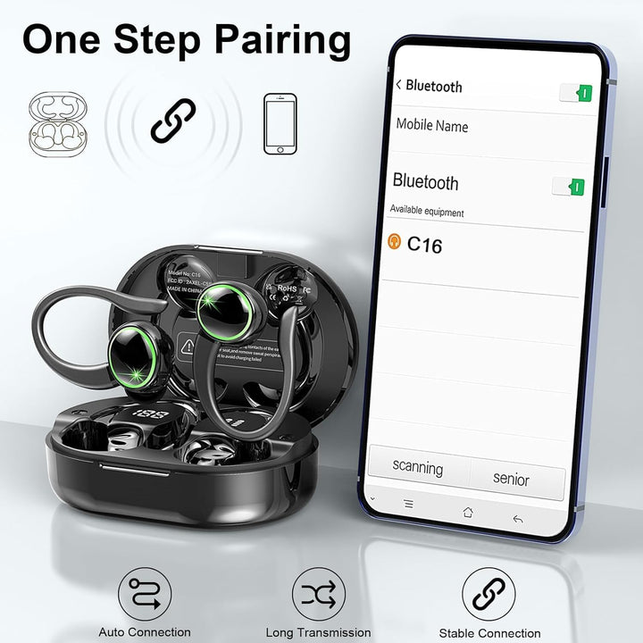 Bluetooth Kopfhörer Sport, Kopfhörer Kabellos Bluetooth 5.4 mit ENC Noise Cancelling und 4 HD Mics,