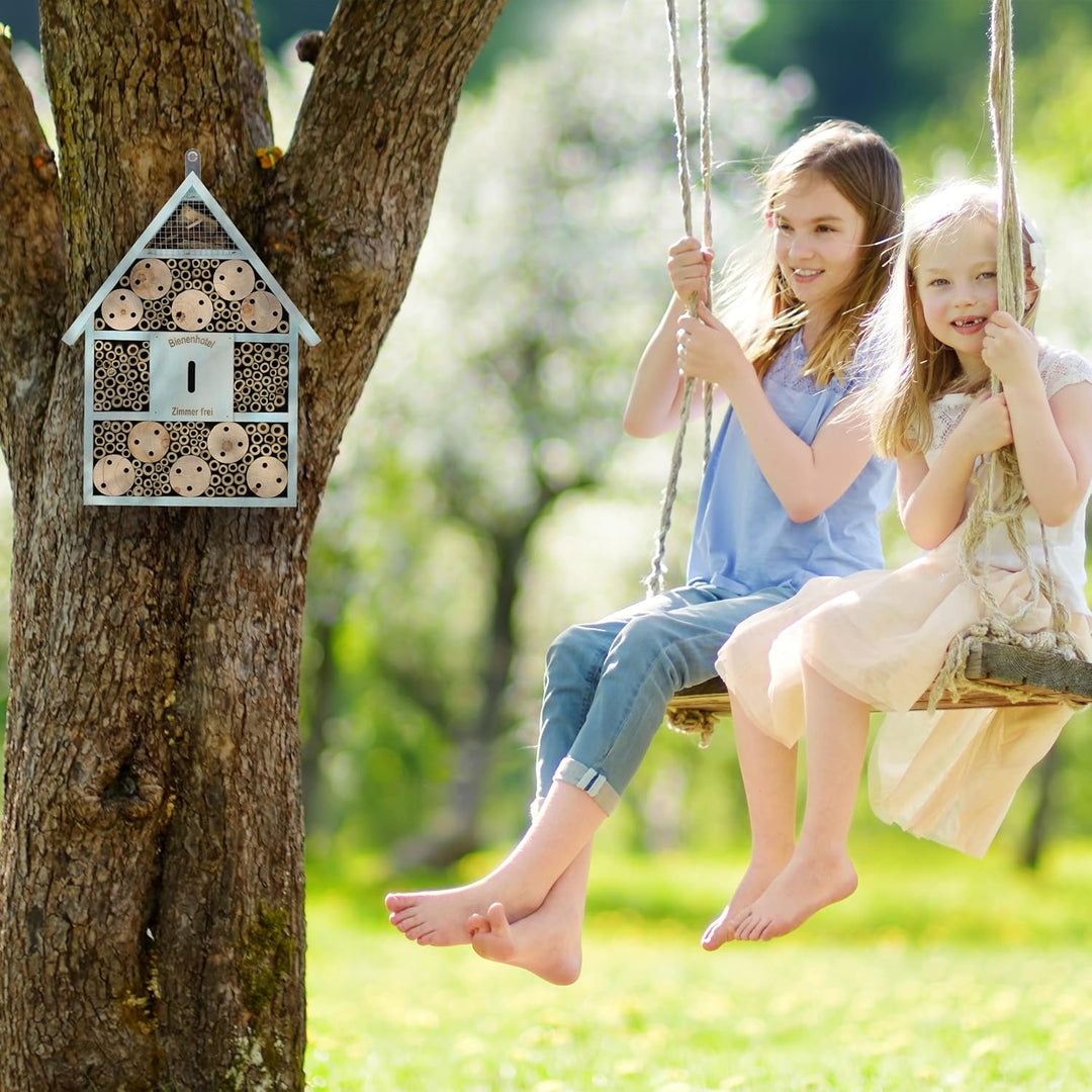 Relaxdays Bienenhotel, Nisthilfe Wildbienen, Garten, Balkon, Insektenhotel zum Aufhängen, Holz, HBT