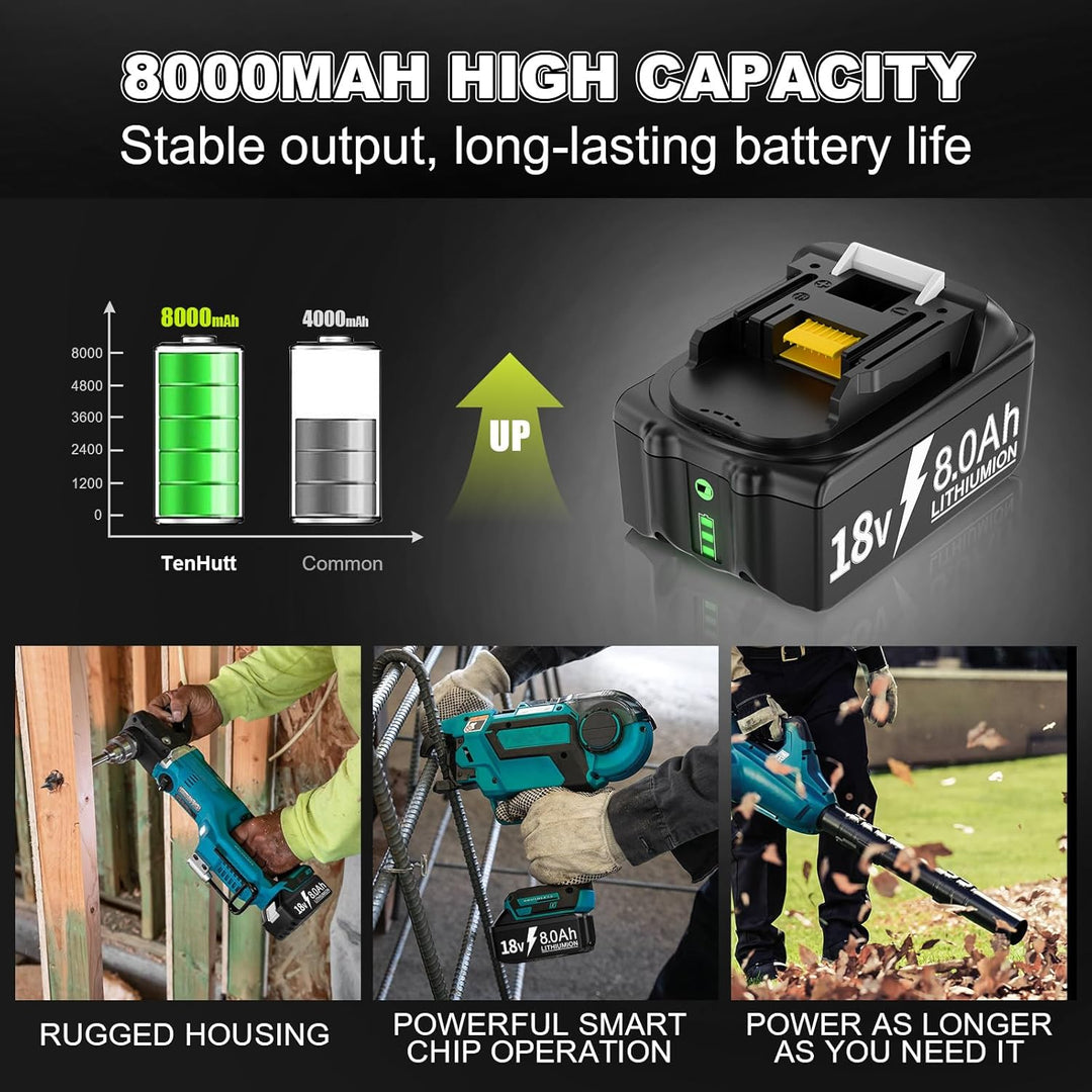 2X Akku Für 18V 8,0Ah Li-ion Ersatzakku für Akku 18V BL1860 BL1850B BL1850 BL1830 BL1860B BL1845 BL1