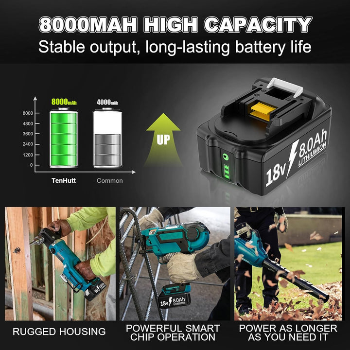 2X Akku Für 18V 8,0Ah Li-ion Ersatzakku für Akku 18V BL1860 BL1850B BL1850 BL1830 BL1860B BL1845 BL1