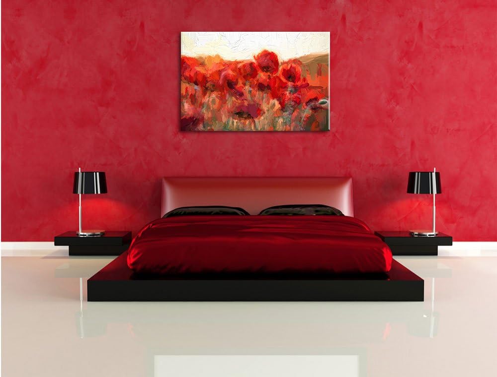 Pixxprint Feuriger Mohn Kunst als Leinwandbild/Grösse: 100x70 cm/Wandbild/Kunstdruck/fertig bespannt