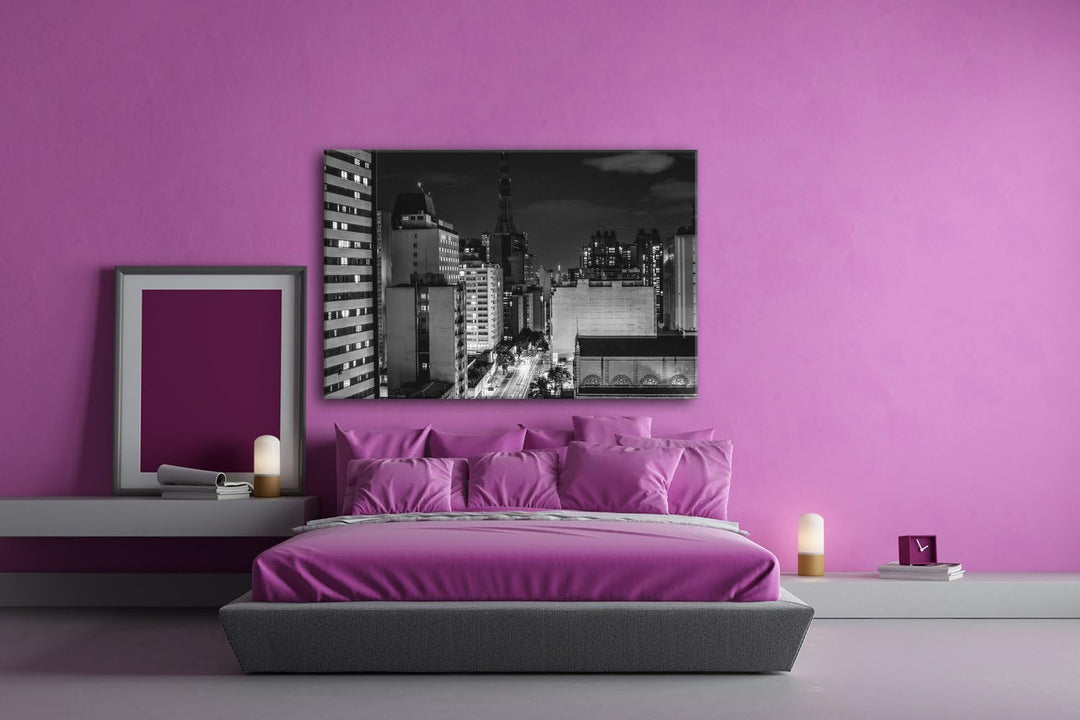 hellerleuchteten Strassen der Stadt Format: 80x60 Effekt: Schwarz/Weiss als Leinwand, Motiv fertig g