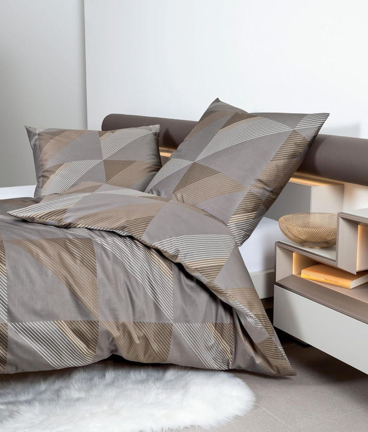 Janine Mako-Satin-Bettwäsche J.D. 135x200 cm + 80x80 cm Taupe, 135x200 cm