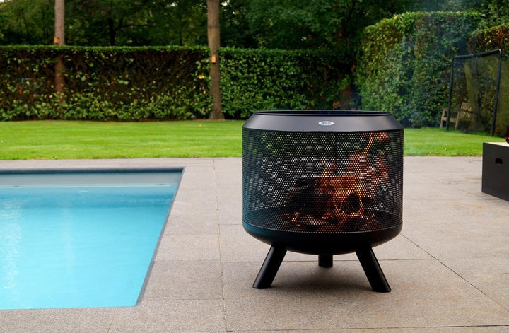 Feuertrommel mit Grill - Feuerkorb mit Grill – Feuerstelle mit Beinen für den Garten, inkl. Grillros