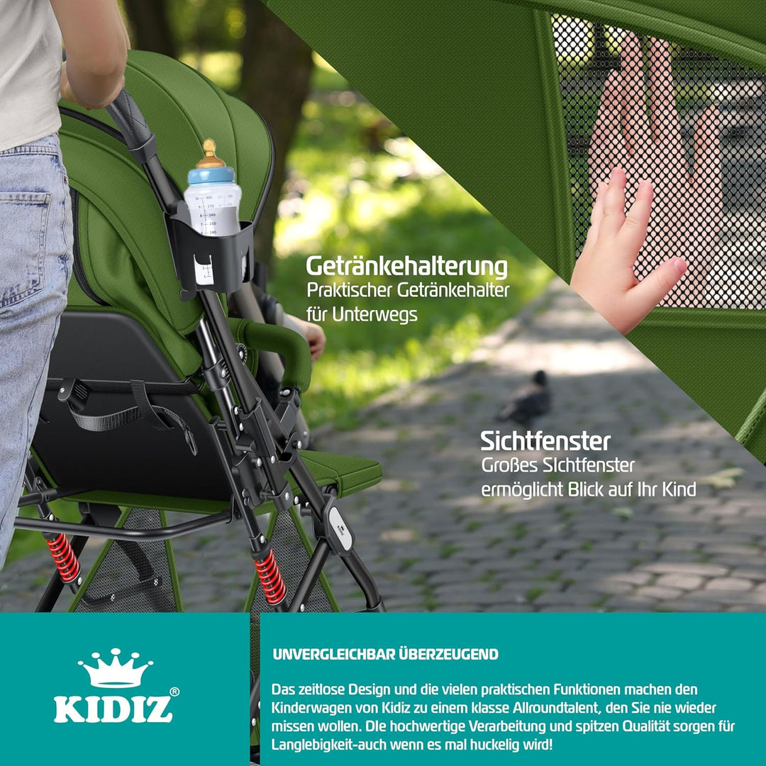 KIDIZ® Kinderwagen Kinderbuggy klappbar Liegebuggy Sportwagen Faltbar 360° Räder 5-Punkt Gurt Inkl.