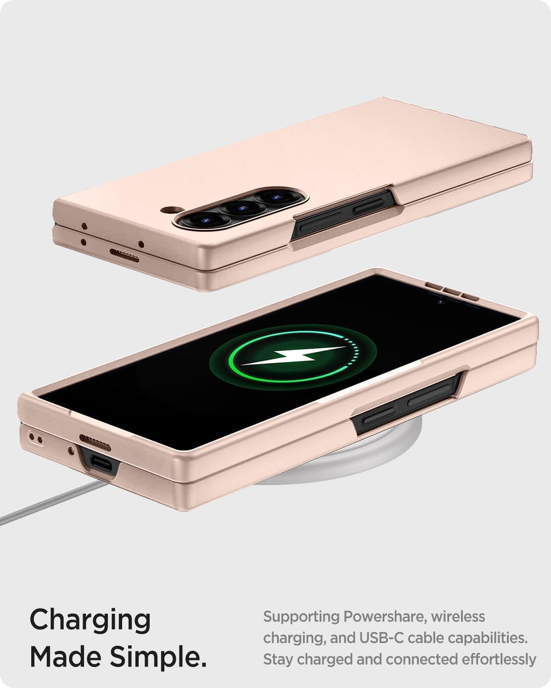 Miimall Handy Hülle für Samsung Z Fold 7 Slim Case mit Schutzglas, Induktives Laden Kompatibel, Mili