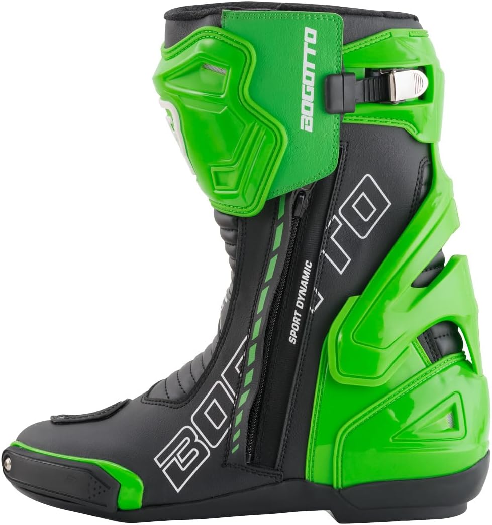 Bogotto Donington Motorradstiefel, schwarz/grün, 47 Schwarz Grün 47 EU, Schwarz Grün 47 EU