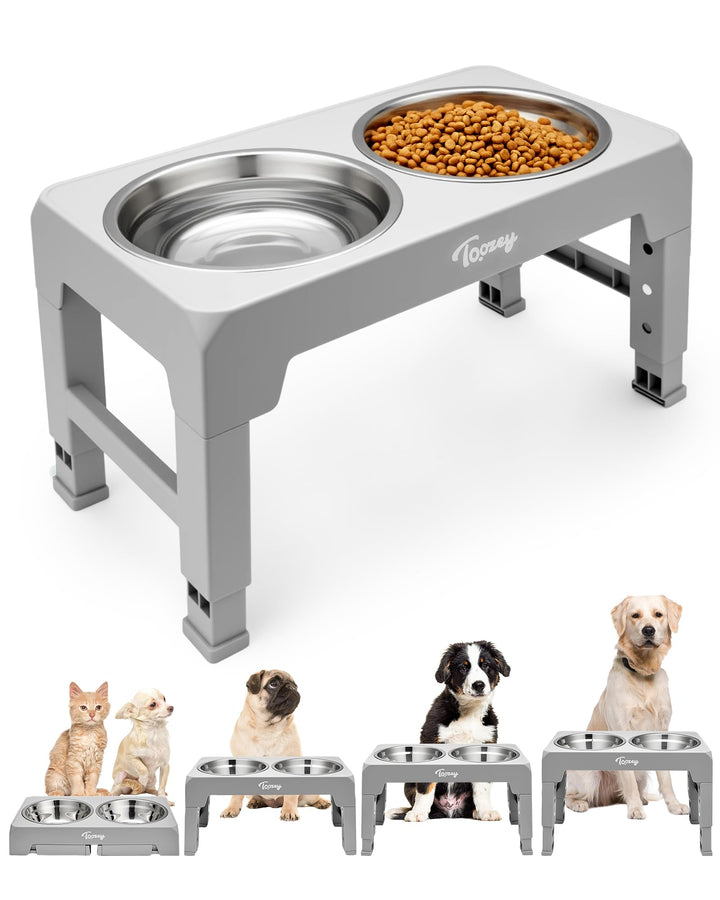 Toozey Hundenapf, Futterstation mit 2X 1200ml Edelstahlnäpfen, für mittlere & grosse Hunde，4 Höhenve