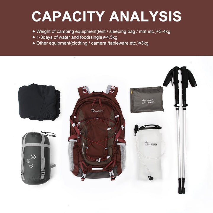 MOUNTAINTOP 40L Wanderrucksack Herren Damen Trekkingrucksack Outdoor Rucksäcke mit Regenhülle für Ca