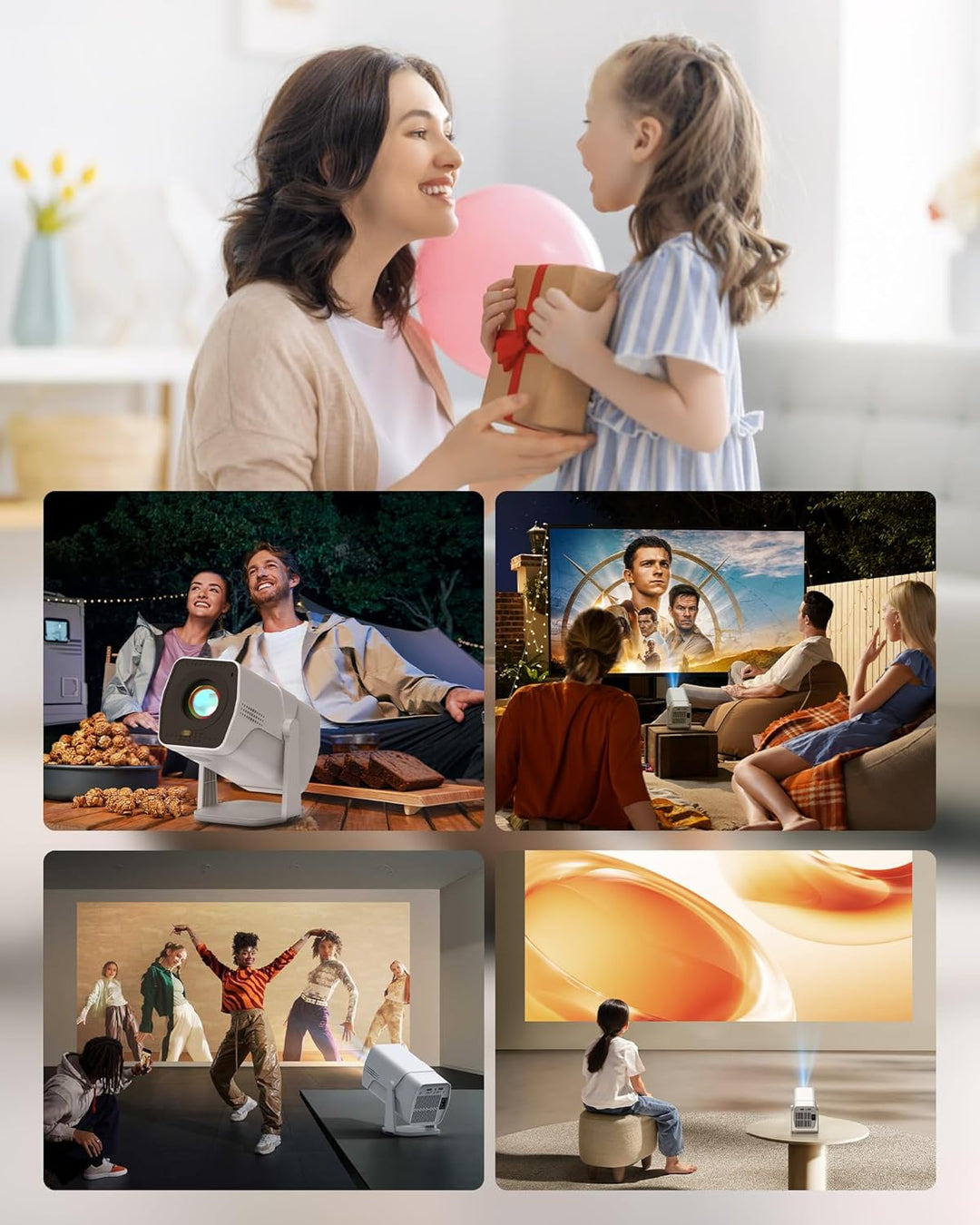 Mini Beamer Kompatibel mit Netflix 1080P Full HD, Integrierte Apps, WiFi & Bluetooth, Elektrischer F