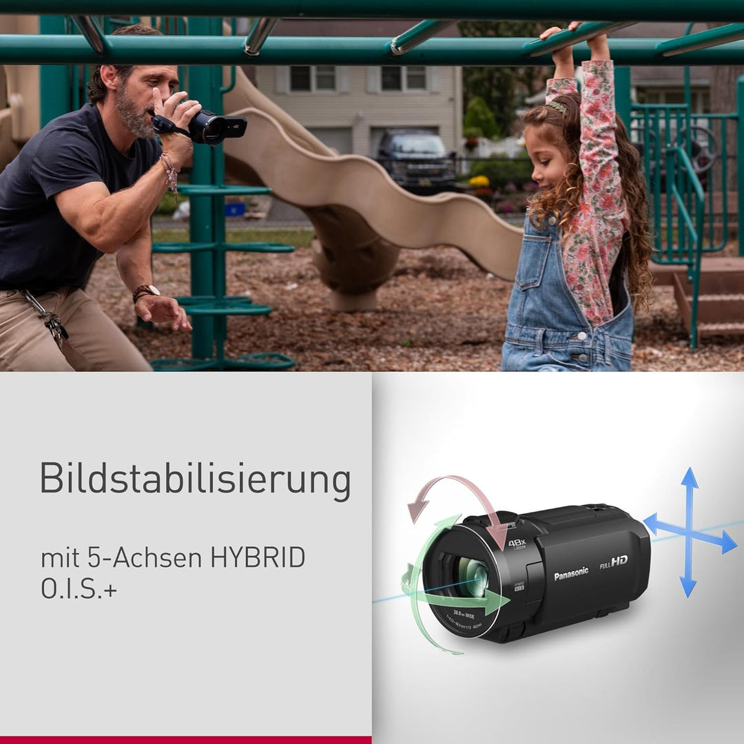 Panasonic HC-V900E-K Full-HD-Camcorder, FHD-Video, 25-mm-F1.8-Weitwinkelobjektiv, 24-facher optische