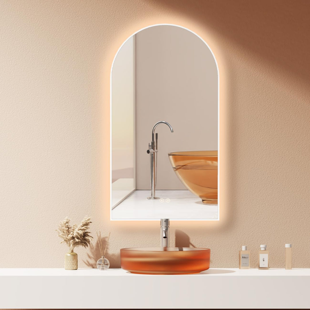 HOKO LED Bogenspiegel Beschlagfrei 50x90 cm / 90x50 cm Modesto mit Weisser Metallrahmen, HOCH+QUER M