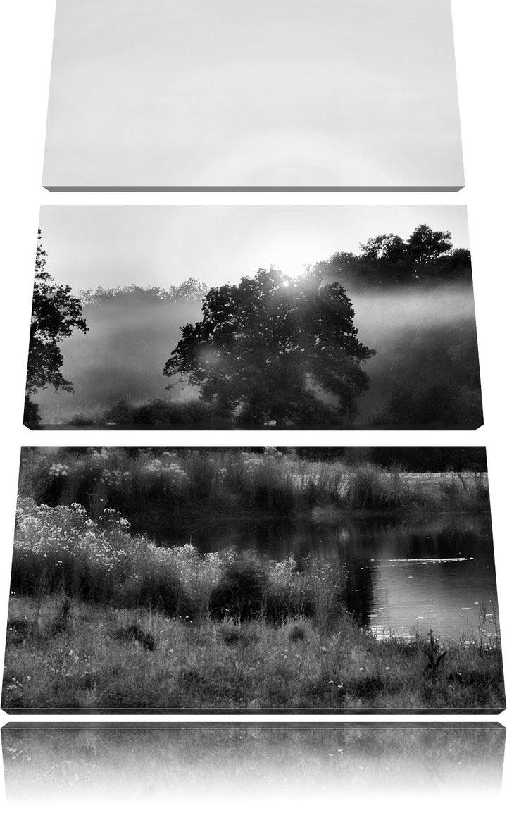 Pixxprint Monocrome, britische Landschaft 3-Teiler Leinwandbild 120x80 Bild auf Leinwand