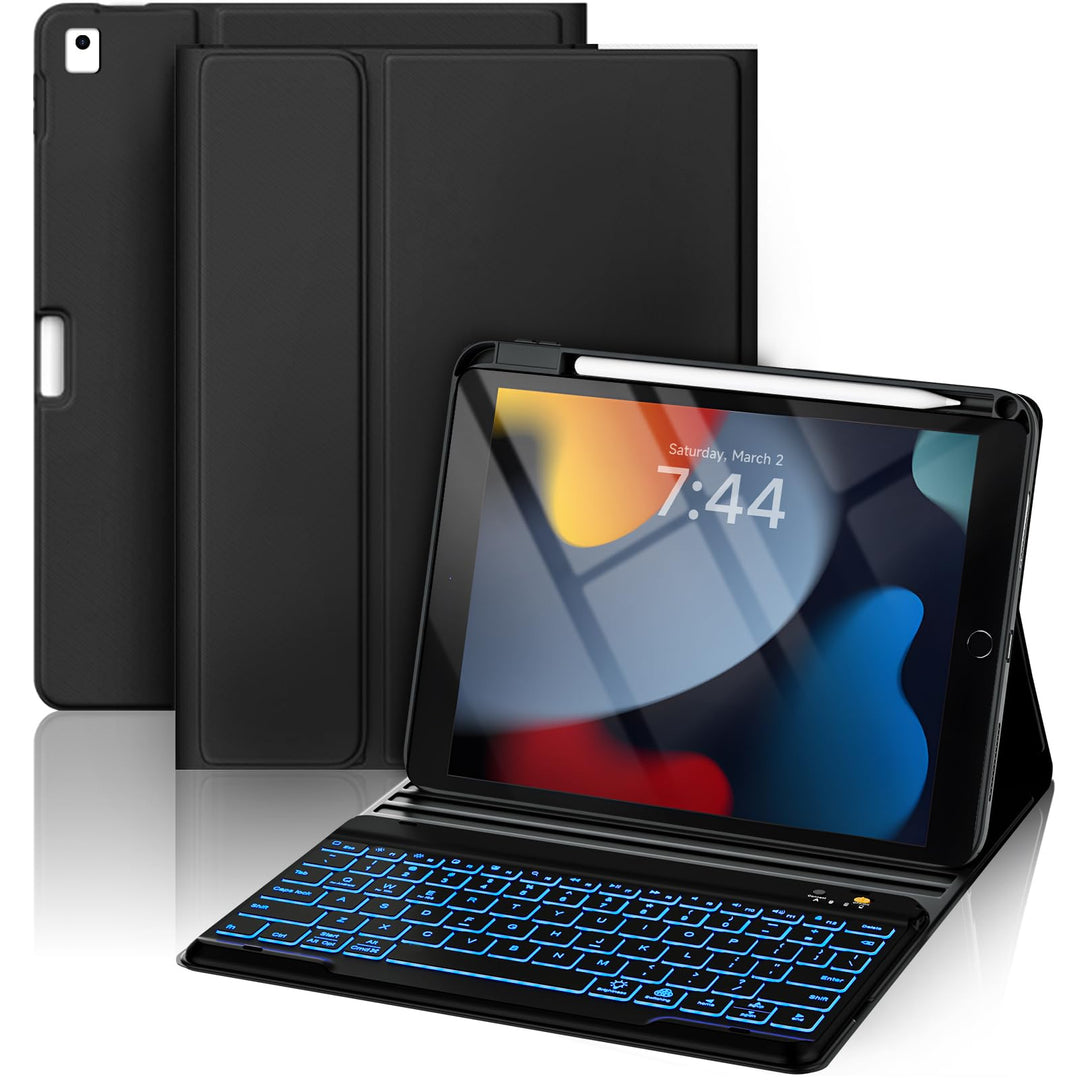 Hülle mit Tastatur für iPad 9/8/ 7 Generation 10,2 Zoll, Vergrösserte Anti-Falloff Tastenkappen Tast