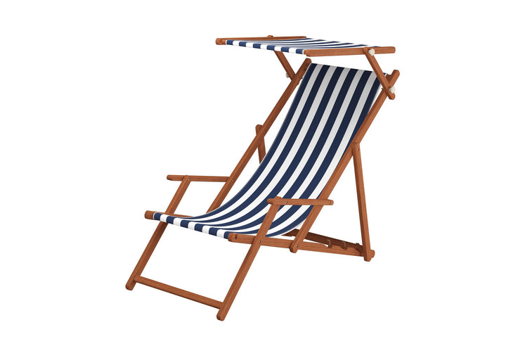 Erst-Holz Liegestuhl blau-weiss Buche dunkel Gartenliege Strandstuhl Sonnendach Kissen klappbar 10-3