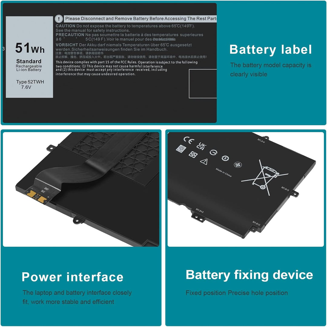 ARyee 52TWH Akku Kompatibel mit Dell XPS 13 7390 2-in-1 P103G P103G001 P103G002 Serie Notebook, Ersa