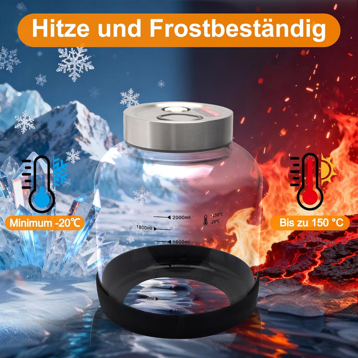 Fermentierglas 2 Liter mit Deckel: Doppelanschluss-Auslassventil Gärglas für Haushaltsfermenter- Sau