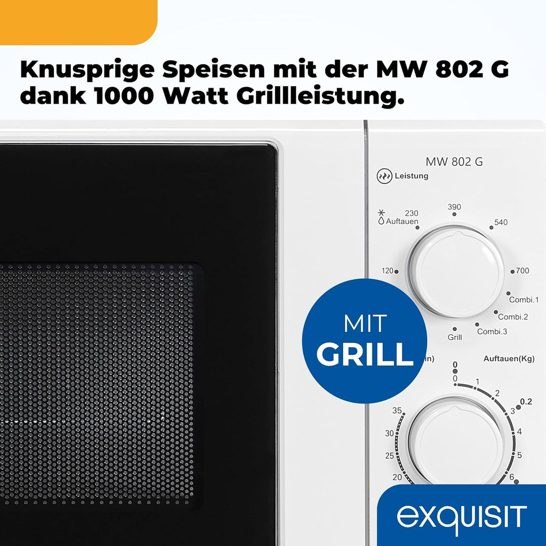 Exquisit Mikrowelle MW 802 G | Mikrowelle mit Grill 1000 W | 700 W gesamt | Timer | Mikrowelle klein