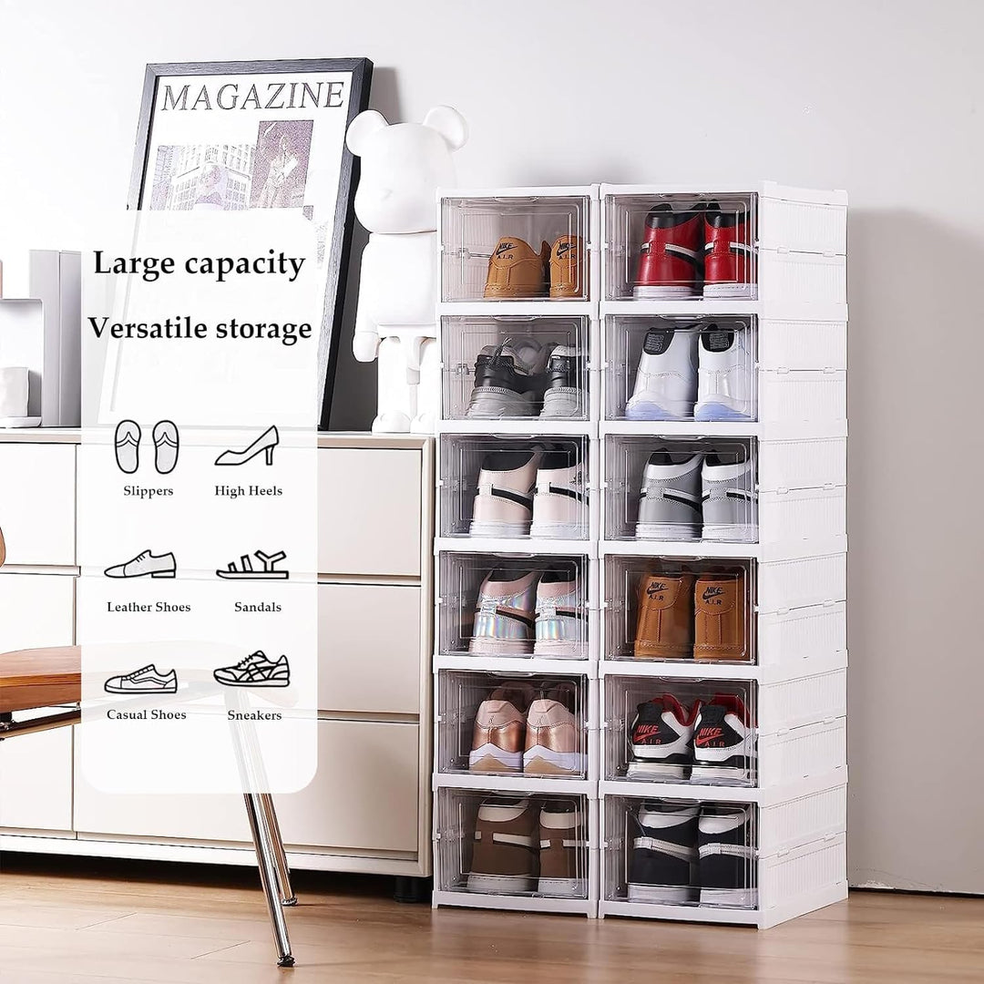 SQUADO Schuhaufbewahrungsbox, transparent, 6 Etagen, zusammenklappbar, Organizer für Schuh-/Schuhauf