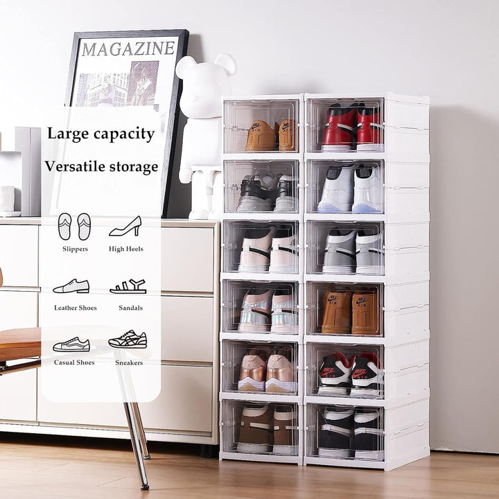 SQUADO Schuhaufbewahrungsbox, transparent, 6 Etagen, zusammenklappbar, Organizer für Schuh-/Schuhauf