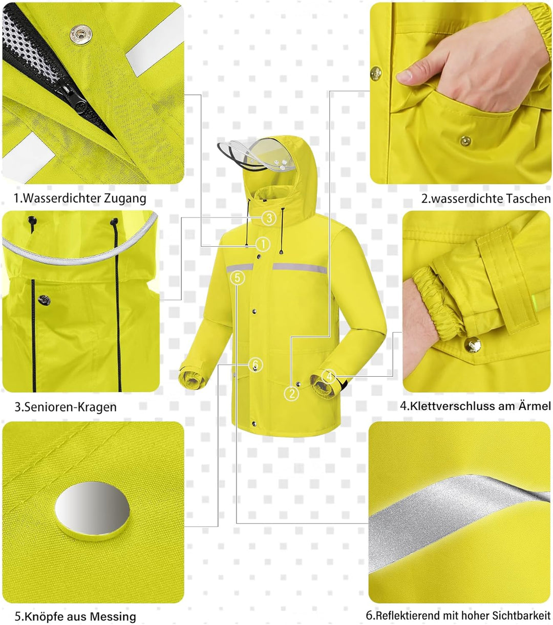 Coutyuyi Herren & Damen Regenanzug Reflektierender 100% Wasserdichter Anzug Outdoor Regenmantel Wind