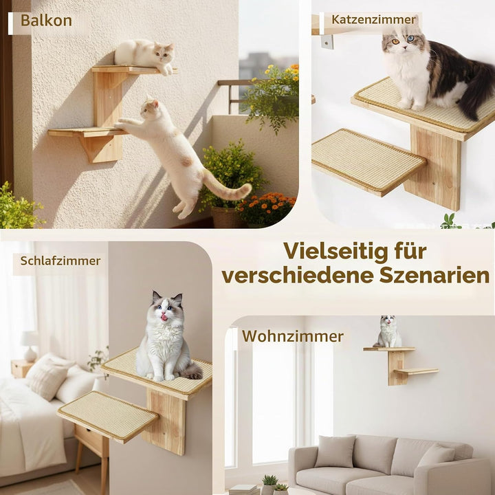Kletterwand Katze, Katzen Wandelemente, Katzentreppe Wand mit 2 Plattformen und Sisalmatten, Kratzba
