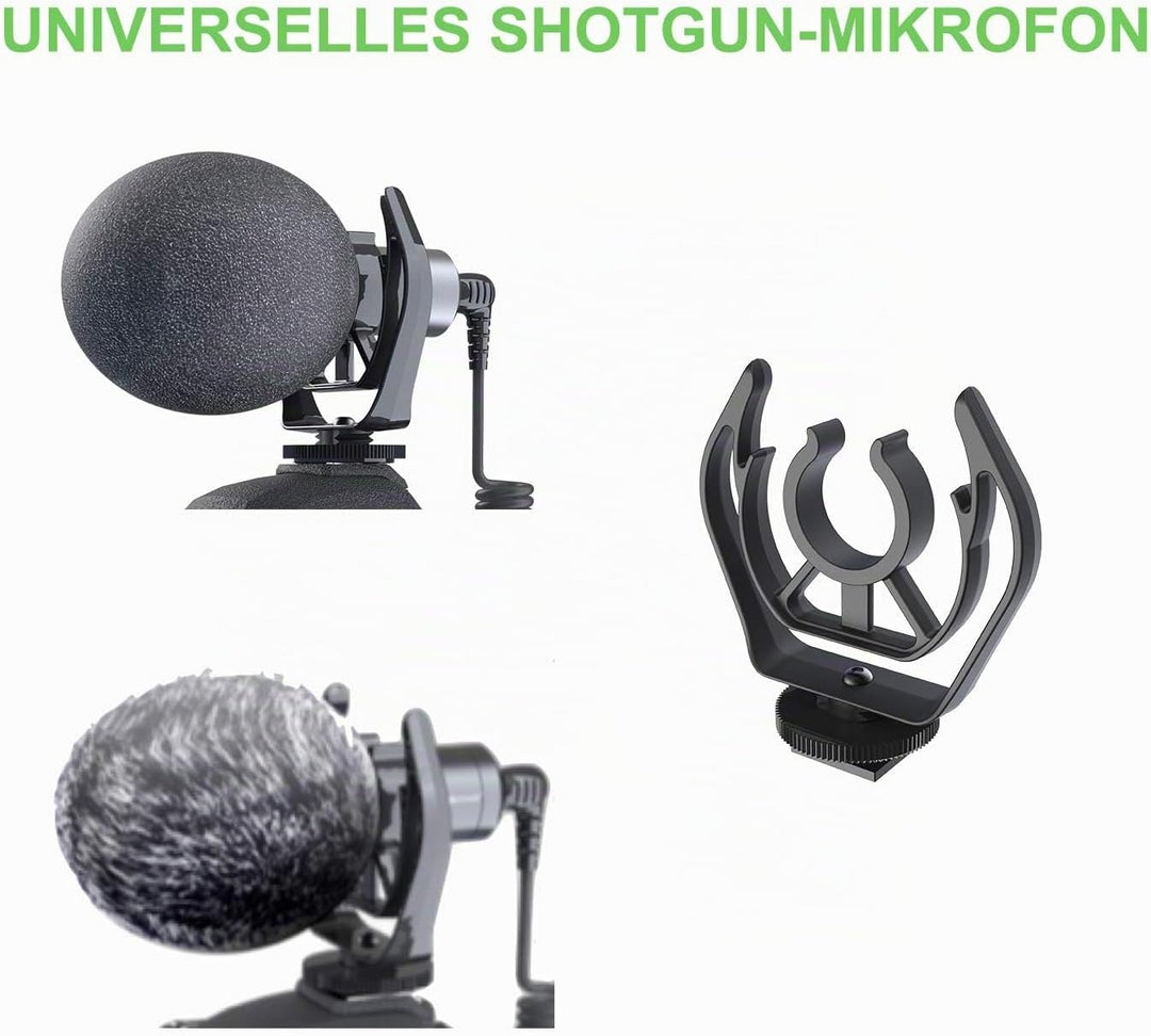 DigiPower universelles Mikrofon mit Fellwindschutz, Richtmikrofon mit Handhalterung, Schwinghalterun