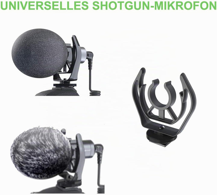 DigiPower universelles Mikrofon mit Fellwindschutz, Richtmikrofon mit Handhalterung, Schwinghalterun