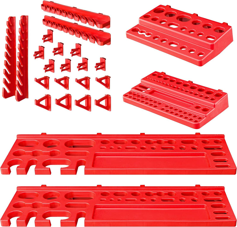 Lagersystem Werkstattregal | 115 x 78 cm | 32 stck. Box | Wandregal mit Werkzeughalterungen und Stap