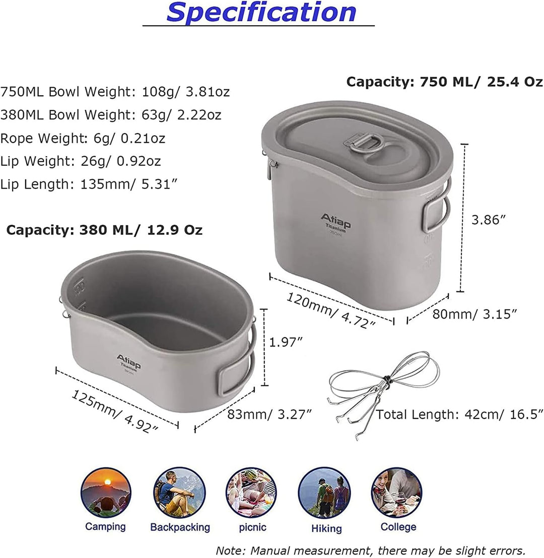 Titan Canteen Unordnung Kit Mittagessen mit faltbarem Griff Hängering tragbar für Outdoor Camping Wa