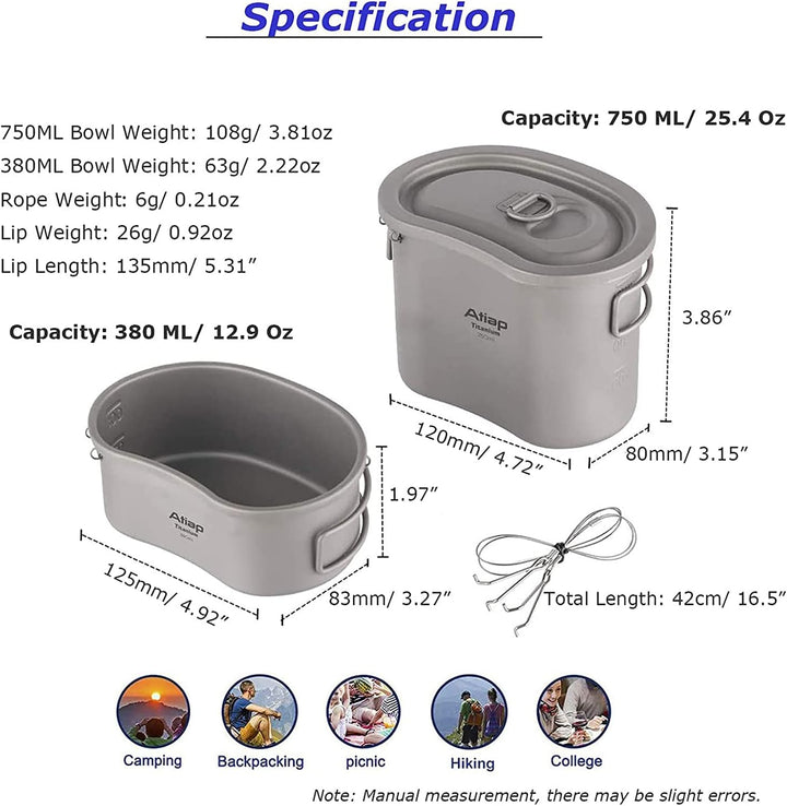 Titan Canteen Unordnung Kit Mittagessen mit faltbarem Griff Hängering tragbar für Outdoor Camping Wa