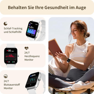 Yoever Smartwatch für Damen Herren, Telefonfunktion und Alexa Built-in, 1.8" Fitnessuhr mit Herzfreq