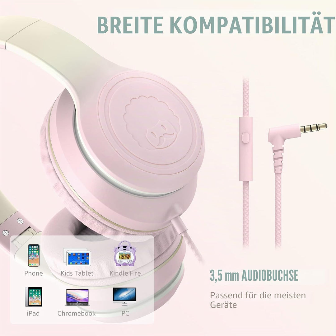 RockPapa L22 Kinder kopfhörer, Kabel Kopfhörer für Kinder, 3,5 mm Aux Jack, Verstellbares Stirnband