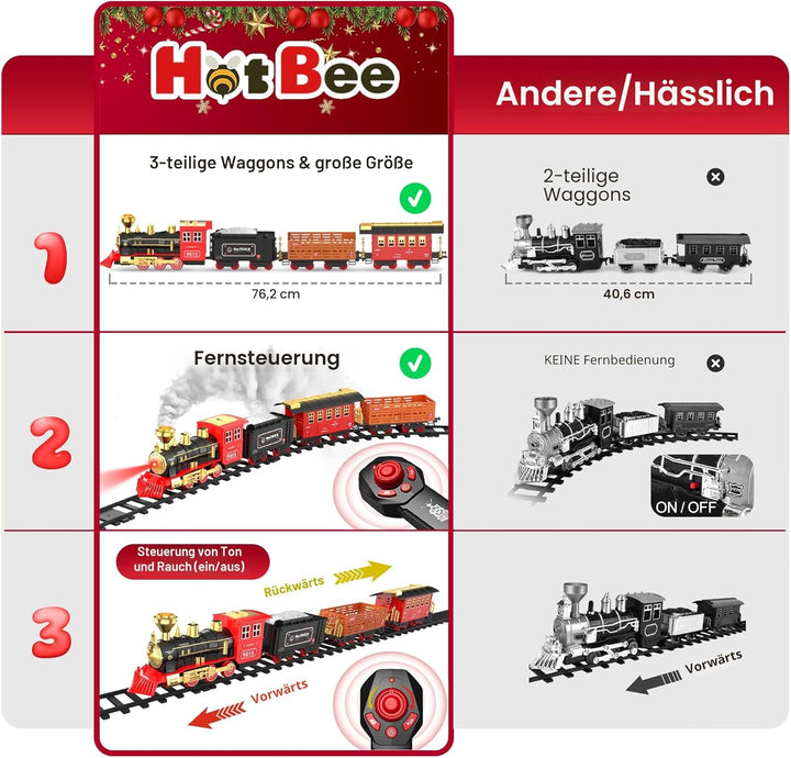 Hot Bee Zug Spielzeug Ferngesteuert, Eisenbahn Kinder Elektrisch, Weihnachtszug Elektrisch, Weihnach