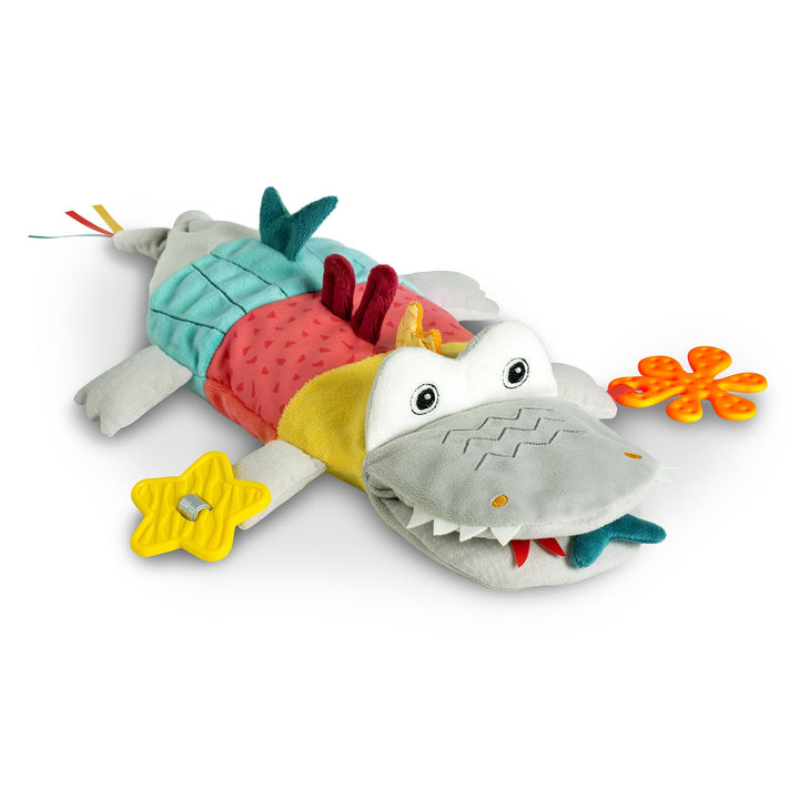 Fehn Handpuppe Baby Spielzeug Krokodil - Kuscheltier mit Rassel, Raschelpapier, Beisser und Quietsch