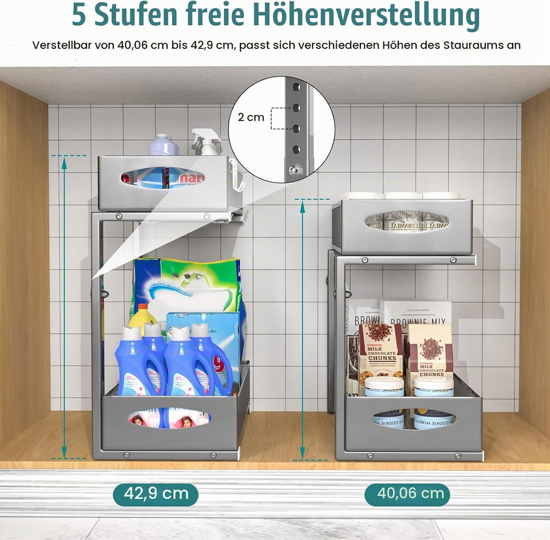 Housolution Spülschrank Organizer Ausziehbar, 2 Etagen Metall Unter Waschbecken Regal Spülenuntersch